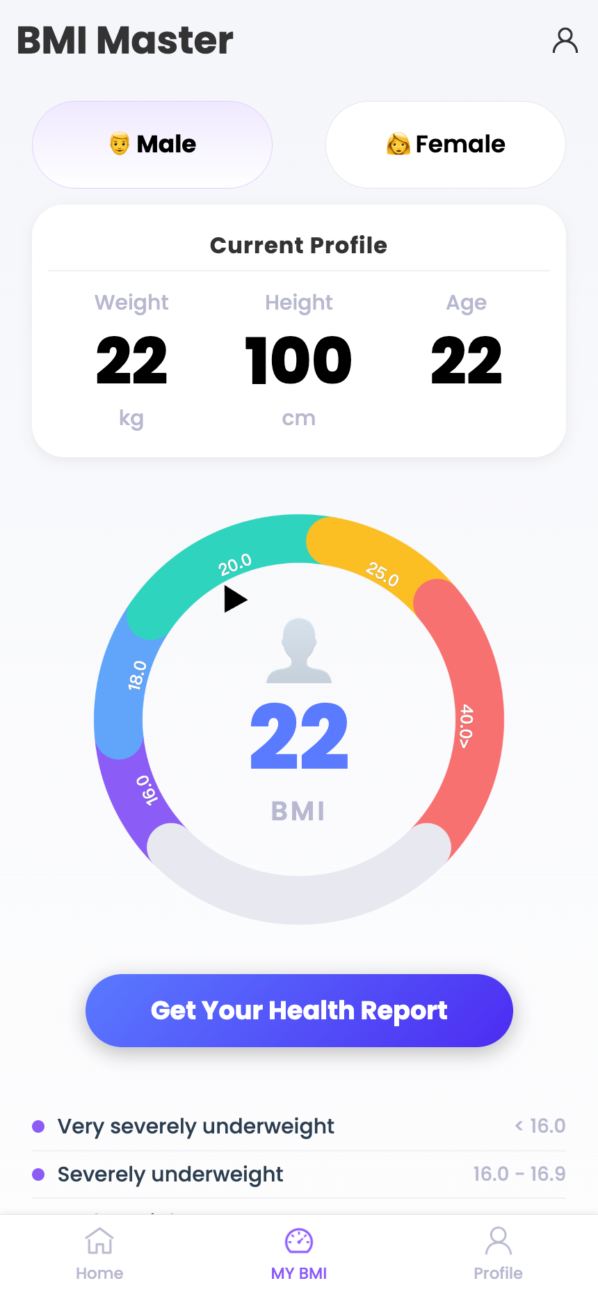 BMI Master App Screenshot